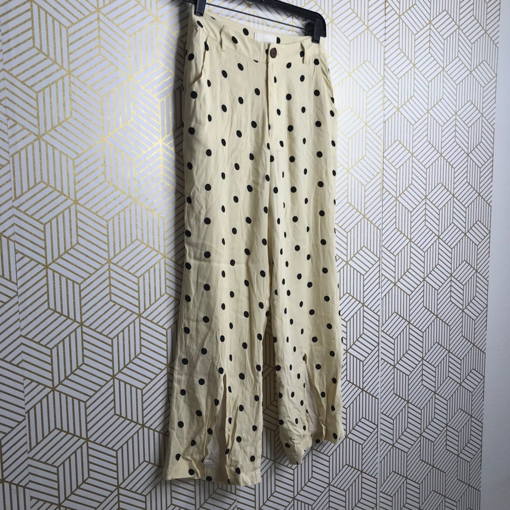 Capulet Womens Polka Dot Pants Size 26 Light Yellow Split Cuffs Viscose Blend - Picture 6 of 9